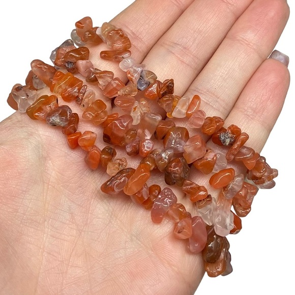 Carnelian Gemstone Chips Beaded Stretch Bracelet Stone Boho Beads Orange Beads - Picture 2 of 4